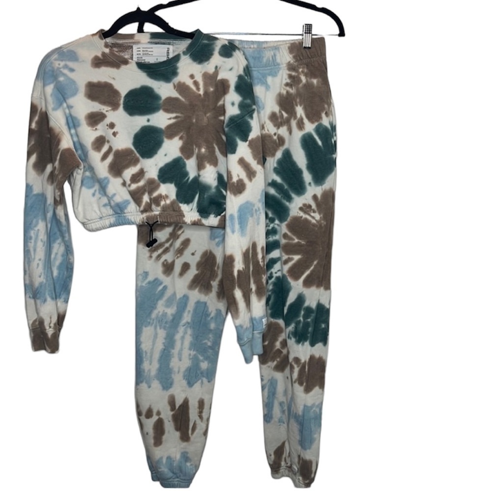 RSQ Brown Green Tie Dye Cropped Sweatshirt Matching Joggers Sz S WEAR